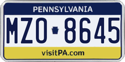 PA license plate MZO8645