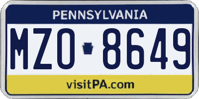 PA license plate MZO8649
