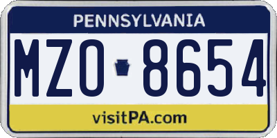 PA license plate MZO8654