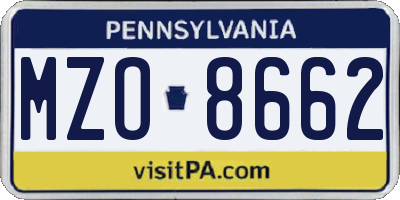 PA license plate MZO8662