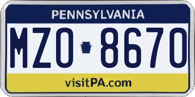 PA license plate MZO8670