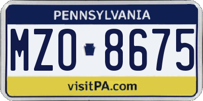 PA license plate MZO8675