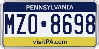 PA license plate MZO8698