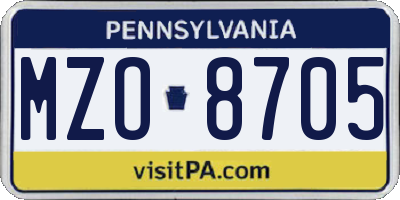 PA license plate MZO8705
