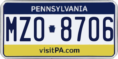 PA license plate MZO8706