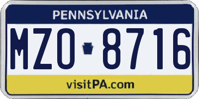 PA license plate MZO8716