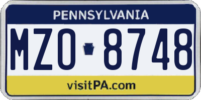 PA license plate MZO8748