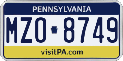PA license plate MZO8749