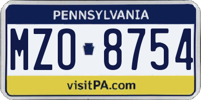 PA license plate MZO8754