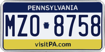 PA license plate MZO8758