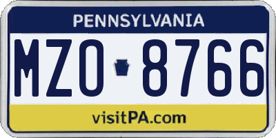 PA license plate MZO8766