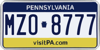 PA license plate MZO8777