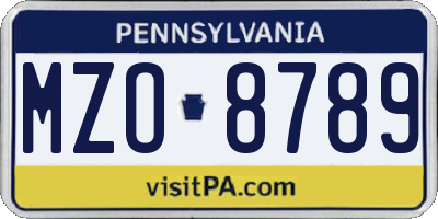 PA license plate MZO8789