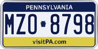 PA license plate MZO8798