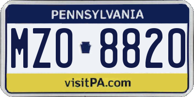 PA license plate MZO8820