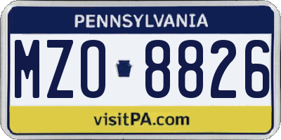PA license plate MZO8826