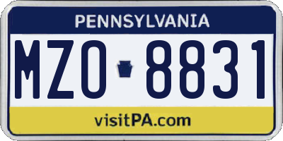 PA license plate MZO8831