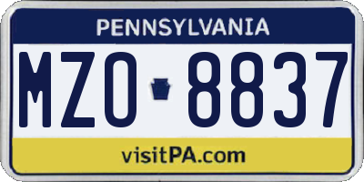 PA license plate MZO8837