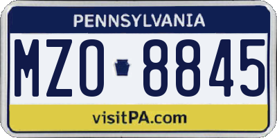 PA license plate MZO8845
