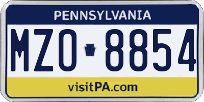 PA license plate MZO8854