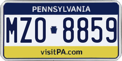 PA license plate MZO8859