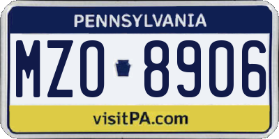 PA license plate MZO8906