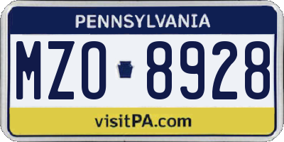 PA license plate MZO8928