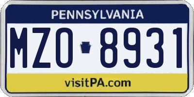 PA license plate MZO8931