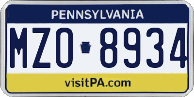 PA license plate MZO8934