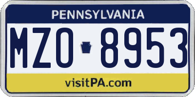 PA license plate MZO8953