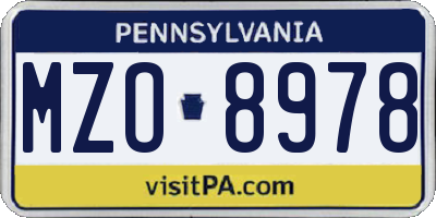 PA license plate MZO8978