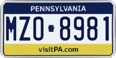 PA license plate MZO8981