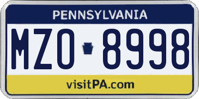 PA license plate MZO8998