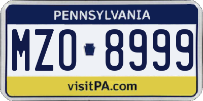 PA license plate MZO8999