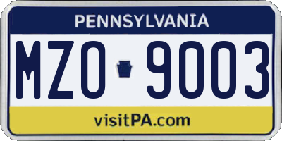 PA license plate MZO9003