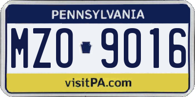 PA license plate MZO9016