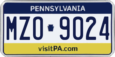PA license plate MZO9024
