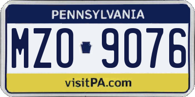 PA license plate MZO9076
