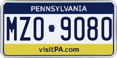 PA license plate MZO9080