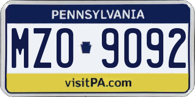 PA license plate MZO9092