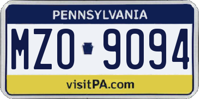 PA license plate MZO9094