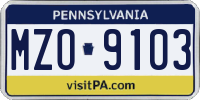 PA license plate MZO9103