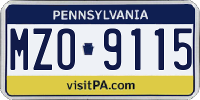 PA license plate MZO9115