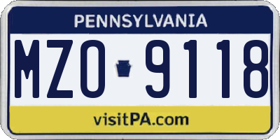 PA license plate MZO9118