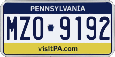 PA license plate MZO9192
