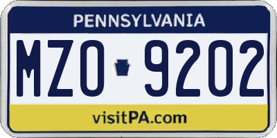 PA license plate MZO9202