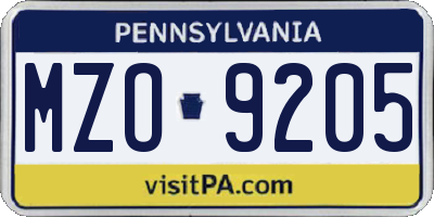 PA license plate MZO9205