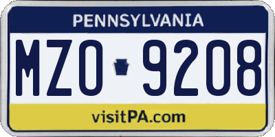 PA license plate MZO9208