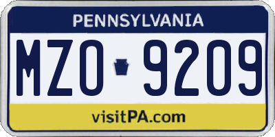 PA license plate MZO9209