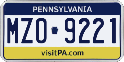 PA license plate MZO9221